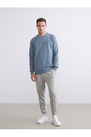 Lcwaıkıkı Classic İndigo Bisiklet Yaka Baskılı Erkek Sweatshirt
