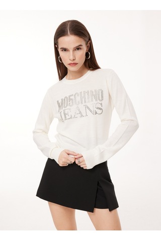 Moschino Jeans Beyaz Kadın Bisiklet Yaka Baskılı Sweatshirt A0908