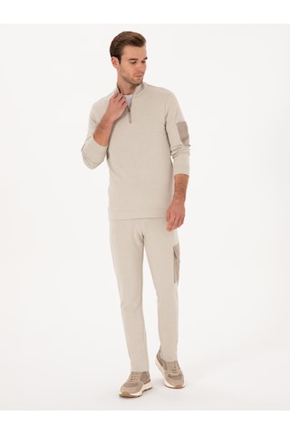 Cacharel Bej Slim Fit Kargo Cepli Paçası Düz Eşofman Altı