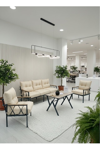 Ard & Garden Miray 311 Masalı Krem Fermuarlı Bahçe Balkon Takımı, Salon, Teras- Berjer Düğmeli Metal Çay Seti Krem