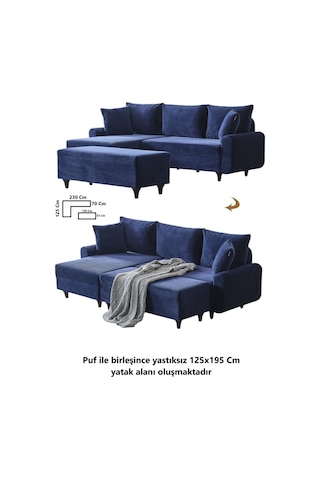 Kagu Corner Flavia Köşe Takımı Puflu Lacivert
