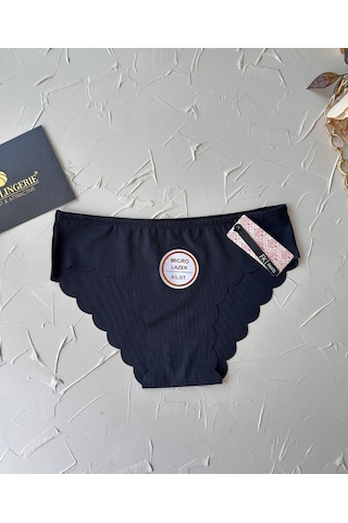 Mikro Lazer Kaşkorse Fitilli Kumaş Normal Bel Dikişsiz Slip/külot Siyah