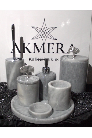Doğal Gri Mermer 7 Parça Banyo Seti Gri