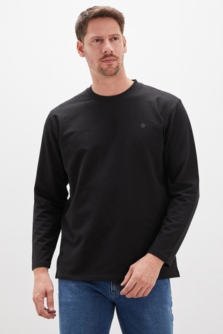 Fullamoda Baskılı Bisiklet Yaka Sweatshirt Siyah