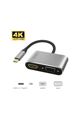 Usb 3.1 Type-C To 4K Hdmi + Vga Çevirici Adaptör Kablo Apple Uyumlu MacBook