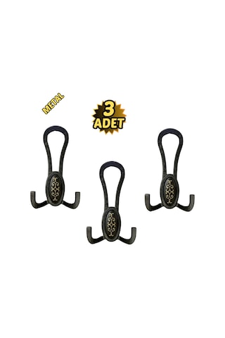 Siyah Desenli Vestiyer Portmanto 3 Adet Askılık Metal Siyah