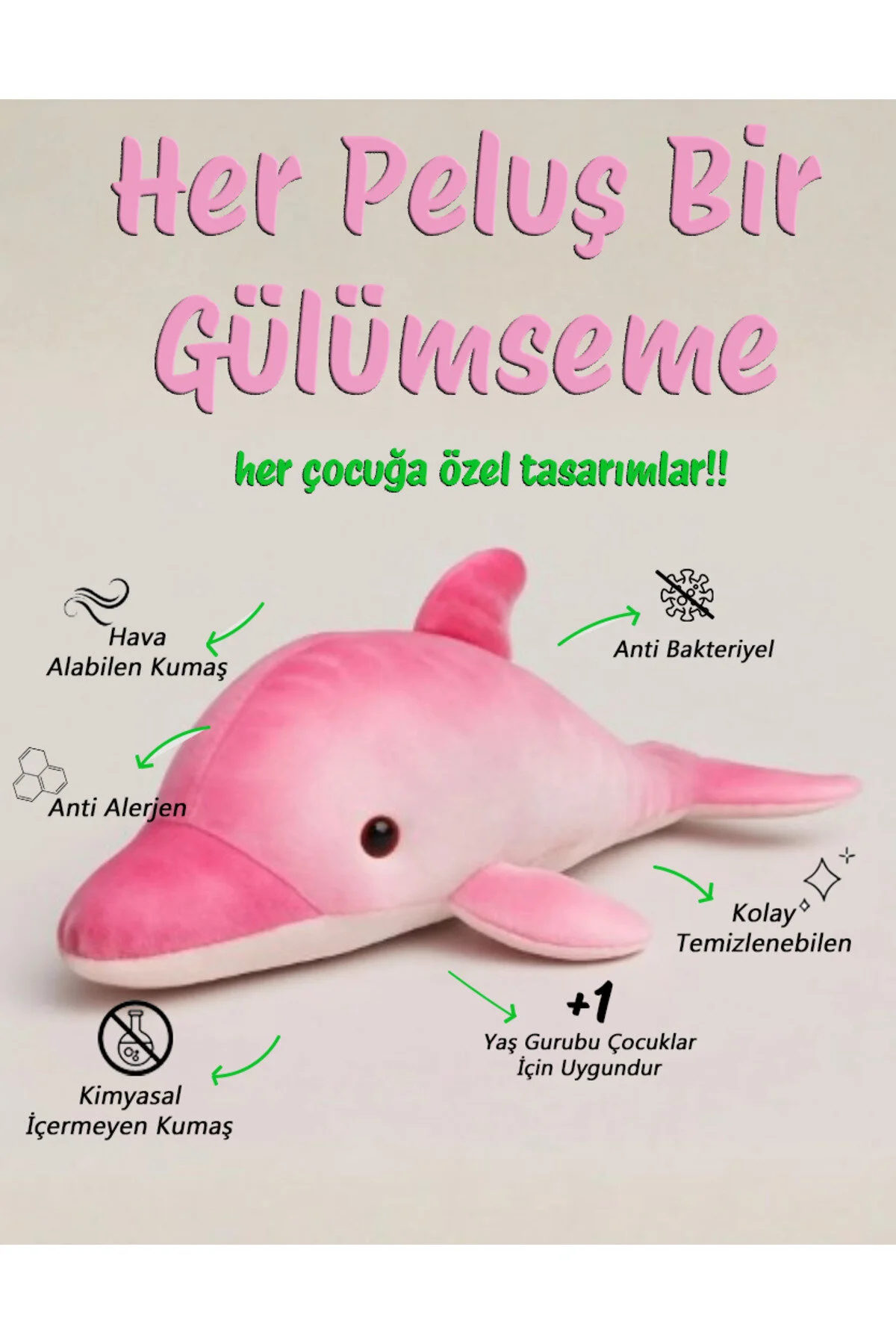 Yunus Balığı Mavi 70 Cm Sevimli & Büyük Boy Oyuncak Açık Pembe