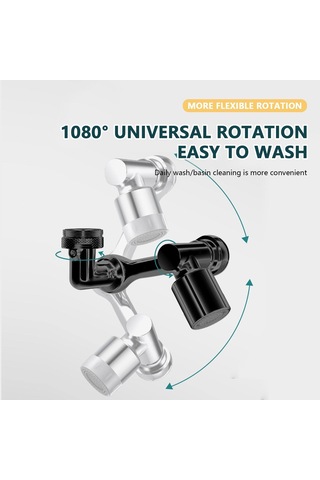 Qianfan Evrensel Musluk Genişletici - 1080 Döner Musluk Gümüş