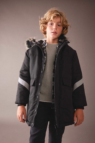 Defacto Erkek Çocuk Su İtici Çıkarılabilir Kürk Kapüşonlu Pelüş Astar Kaban A2260A823CWBK27 Siyah