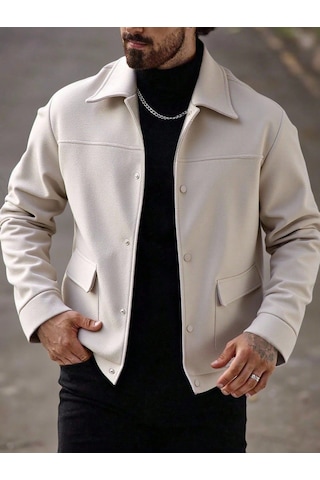Erkekler İçin Gündelik Ceket Uzun Kollu Yaka Üstü Siyah