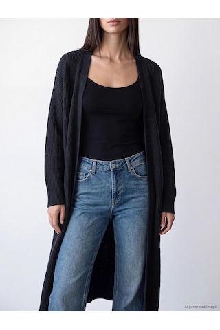 LC Waikiki Lcw Everyday Lacivert Şal Yaka Fitilli Kadın Triko Hırka Navy