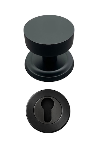 Round Mat Siyah Kapı Tokmağı Kapı Babası Alt Rozeti Set