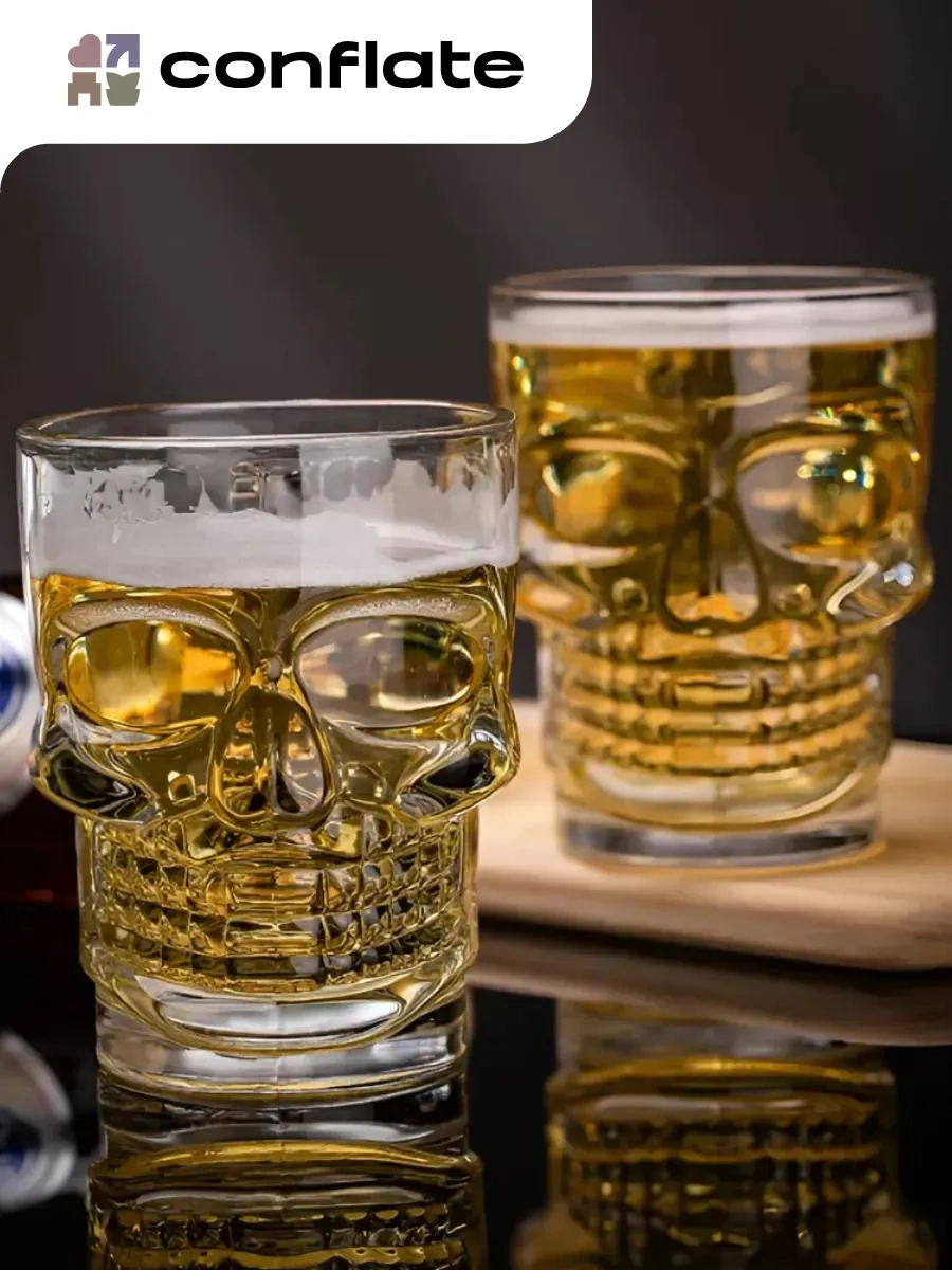 Conflate Alkolsüz Bira Bardağı Kafatası Hediye, 500 Ml, 2 Adet. 198692527 Beyaz