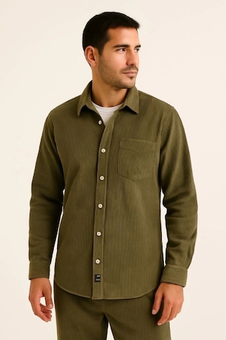Erkek Fitilli Kadife Cepli Gömlek Oversize Rahat Kalıp - Haki Haki