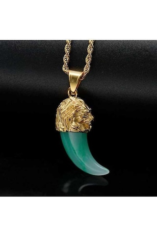 Novahub Yeşil Aslan Kafası Kurt Dişleri Paslanmaz Çelik Kolye - Unisex Moda Kolye - Popüler Kişiselleştirilmiş Hegemonya Giyen Aksesuarlar Yeşil