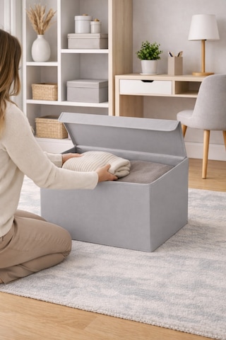 Serstil Orta Boy Kapaklı Kutu Hurç Kıyafet Battaniye Saklama Kutusu Organizer 50x40x30 Cm - Gri
