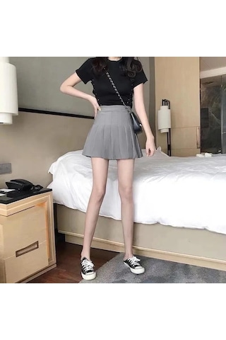 Gri Yaz Kadın Pileli Etekler Bayan Mini Etekler Yüksek Bel Beyaz Siyah Etekler Tatlı Kız Kore Etekler Vintage Etek 3xl Gri