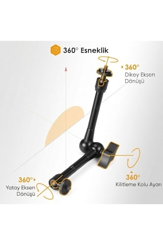 Coverzone Profesyonel Magic Arm Dslr Kamera Tutucu Süper Kelepçeli Mengene Stand, 1/4 3/8 Dişli Flaş Pabuçlu Esnek