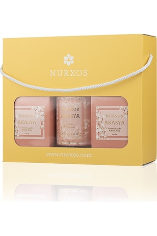 Nurxos 9684 Akasya Kutulu 2 Adet Kokulu Mum + Freshener Oda Spreyi