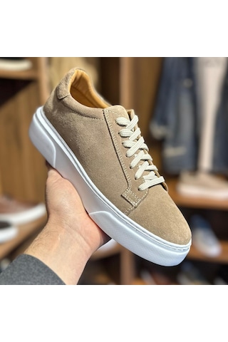 Alza %100 Hakiki Deri Erkek Sneaker Günlük Rahat Ve Şık Ayakkabı - Bej Süet