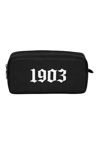 Beşiktaş Lisanslı 1903 Baskılı Kalemlik - Siyah Su İtici Kumaşlı Çift Bölmeli Kalem Çantası Siyah - Beyaz