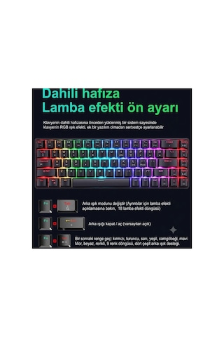 Oem G61 Mini Rgb 61 Tuşlu Ergonomik Mekanik Mini Kablolu Oyuncu Klavyesi %60 Usb Arabirimli Blue Switch