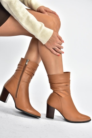 Fox Shoes V398095103 Taba Hakiki Deri Kalın Topuklu Kadın Bot Taba-hakiki Deri