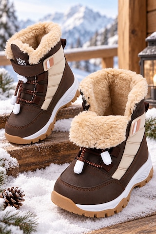 Muggo Peak İçi Kürklü Cırtlı Ve Bağcıklı Unisex Çocuk Kar Botu Kahverengi
