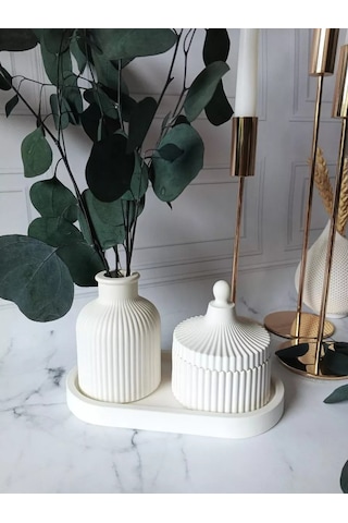 Cre Art Kuru Çiçek Vazosu Dekoratif Alçı Set Ev İçin 154612536 Beyaz