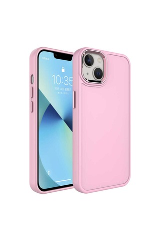 Apple Uyumlu iPhone 14 Metal Çerçeve Ve Buton Tasarımlı Sert Csk Zore Botox Kılıf-pembe Açık