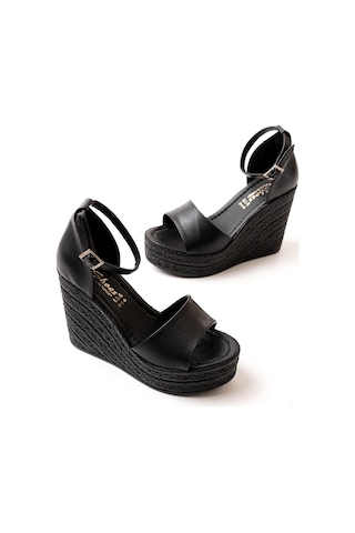 Asmi Shoes Kadın Dolgu Topuklu Ayakkabı Rahat Yüksek Topuklu 11cm Siyah Siyah