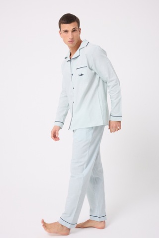 L'espadon Marısılk Premium Dokuma Uzun Kollu Uzun Paçalı Erkek Pijama Takımı-3185 Nane Yeşili