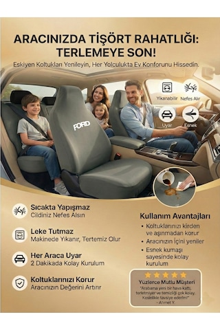 Ford Custom İle Uyumlu 4 Parça Koltuk Kılıfı 4 Parça Set Gri