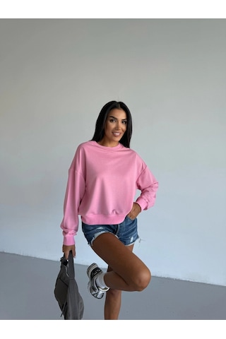 Kadın Pembe Bisiklet Yaka 2 İplik Sweatshirt Hzl25w-fry123391 Açık Pembe