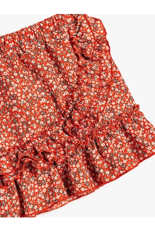 Koton Fırfır Detaylı Beli Lastikli Kruvaze Mini Etek Kırmızı Desenli 5skg70005ak Kırmızı Desenli Kırmızı