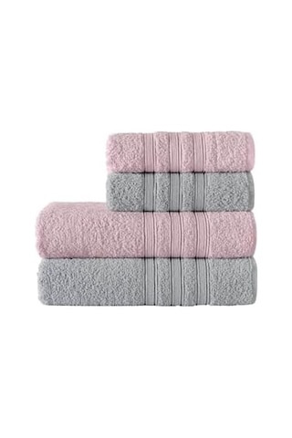 Riona Pamuklu 50x90-70x140 Cm 4&apos Lü Banyo Havlu Seti Pembe 4 Renk