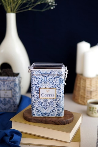 Lisbon Desenli Tea, Coffee, Sugar Şeffaf Kapaklı Metal Saklama Kabı 3'lü Set, 7,5 X 10 X 15 Cm, 1 Lt Desenli