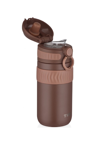 Tkk 450 Ml Kahverengi Çocuk Ve Yetişkin Paslanmaz Çelik Termos Matara - Kahve Termosu