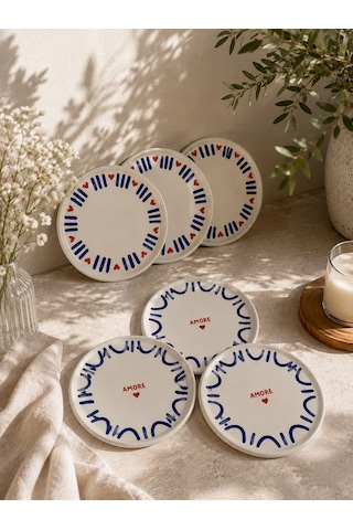 6 Lı Amore Blue Pasta Tabağı Renkli