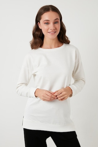 Lela Pamuklu Regular Fit Bisiklet Yaka Basic Bayan Sweat 5863569 Ekru