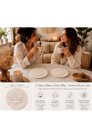 TAHAHAMAK Makrome Bardak & Mum Altlığı (4 ADET)