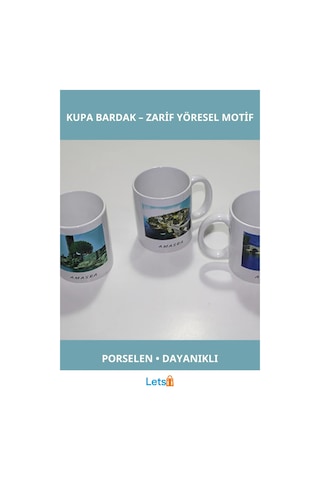 Yöresel Motifli Porselen Kupa Bardak Çok Renkli