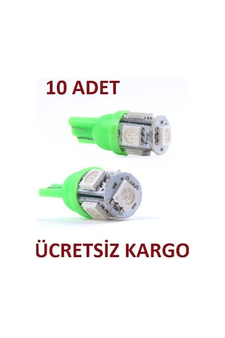 10 Adet Yeşil Dipsiz T10 Led Araç Park-İç Lambası Ampülü Canbus 10 Adet Yeşil Dipsiz T10 Led Araç Park-İç Lambası Ampülü Canbus