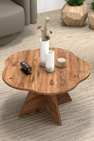 Northcity Çiçek Orta Sehpa Kahverengi 70 Cm Açık Kahverengi