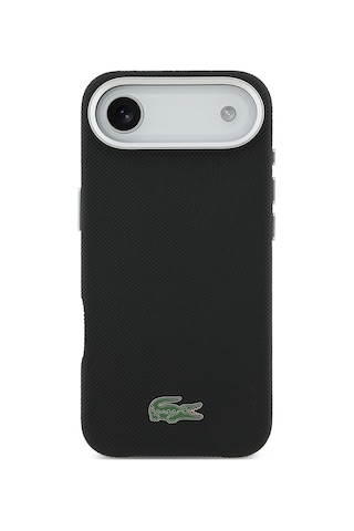 Apple iPhone 17 Air Kılıf Lacoste Lisanslı M-safe Uyumlu Pvc Pike Desenli İkonik Timsah Logolu Kapak Siyah