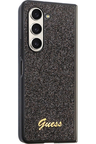 Galaxy Z Fold 5 Uyumlu Kılıf Guess Lisanslı Yazı Logolu Glitter Script Kapak Siyah