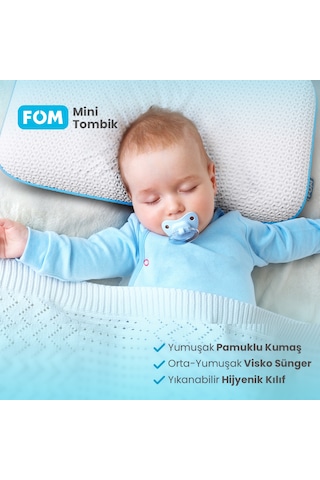 FOM 2'li Mini Tombik Visco Uyku Seyahat Yastık, Pamuk Bebek Yastık Kampanyası 50 x 30 x 10 Açık Mavi