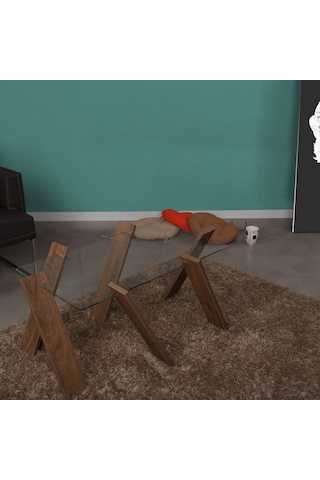 Roman Maxi Cam Orta Sehpa Kafkas Meşe / Renkli Orta Sehpa