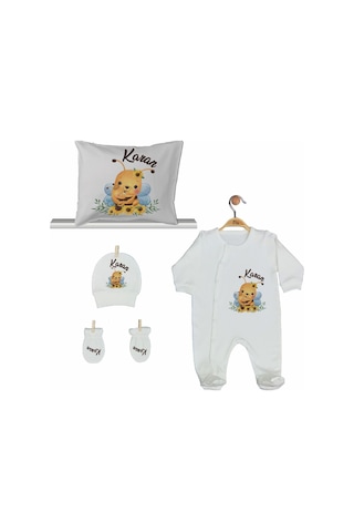 Pia Baby Gl 2015 İsme Özel Arılı Beşli Tulum Set Krem