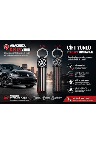 Volkswagen Anahtarlık Çizgili , Vw Araç Anahtarlık - Volkswagen Çift Yönlü Araba Anahtarlığı